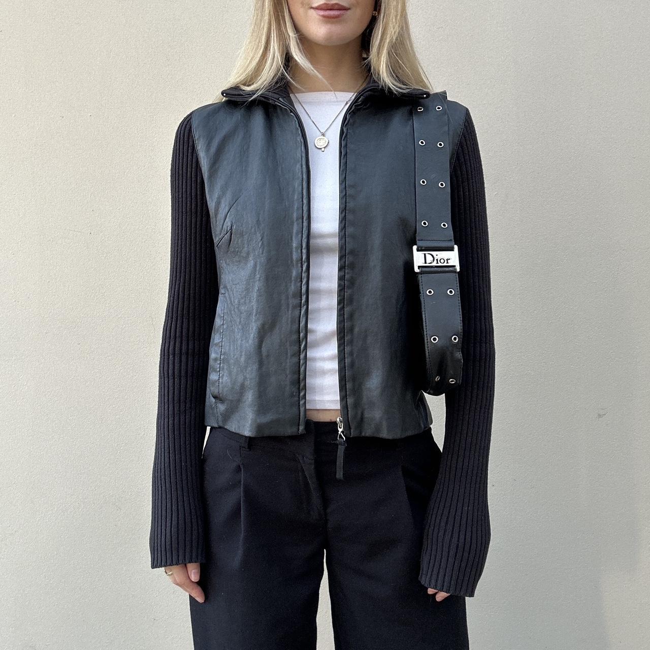 Vintage 00s leather & knit jumper jacket