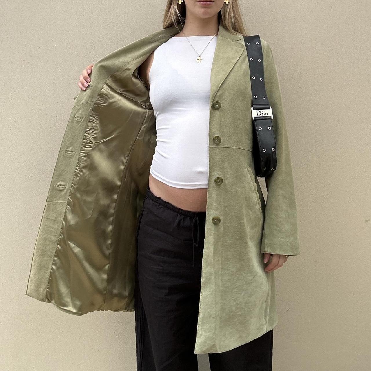 Sage green suede long coat