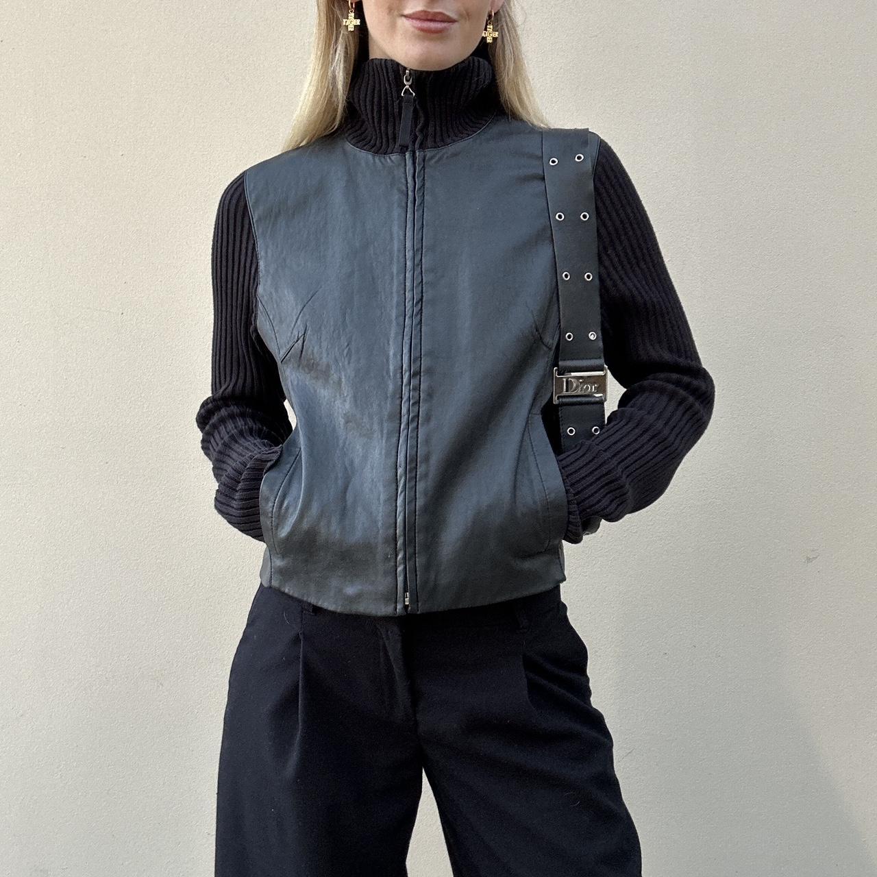 Vintage 00s leather & knit jumper jacket