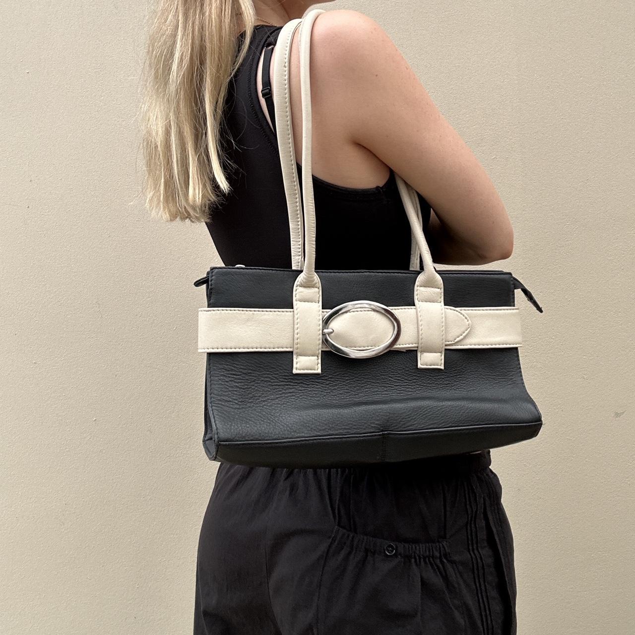 Black and cream leather shoulder bag