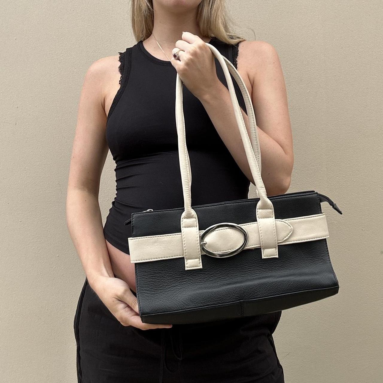 Black and cream leather shoulder bag