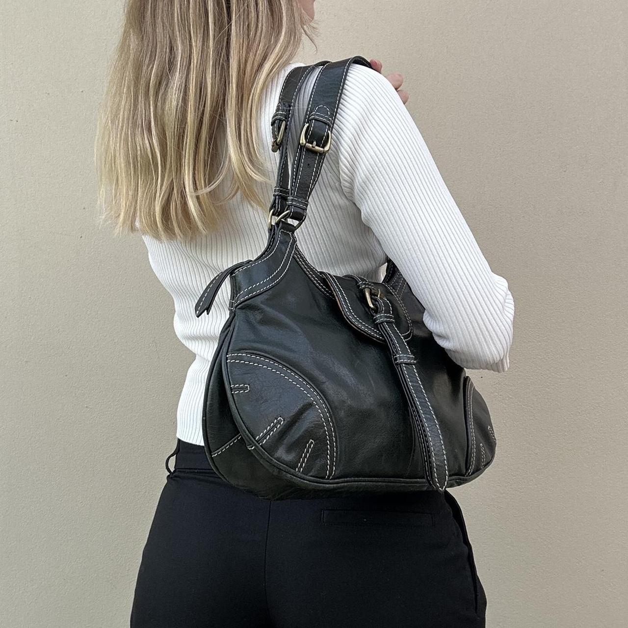 Vintage dark green leather bag