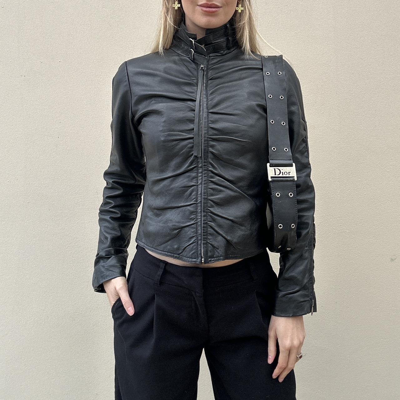 Vintage 00s rutched leather jacket