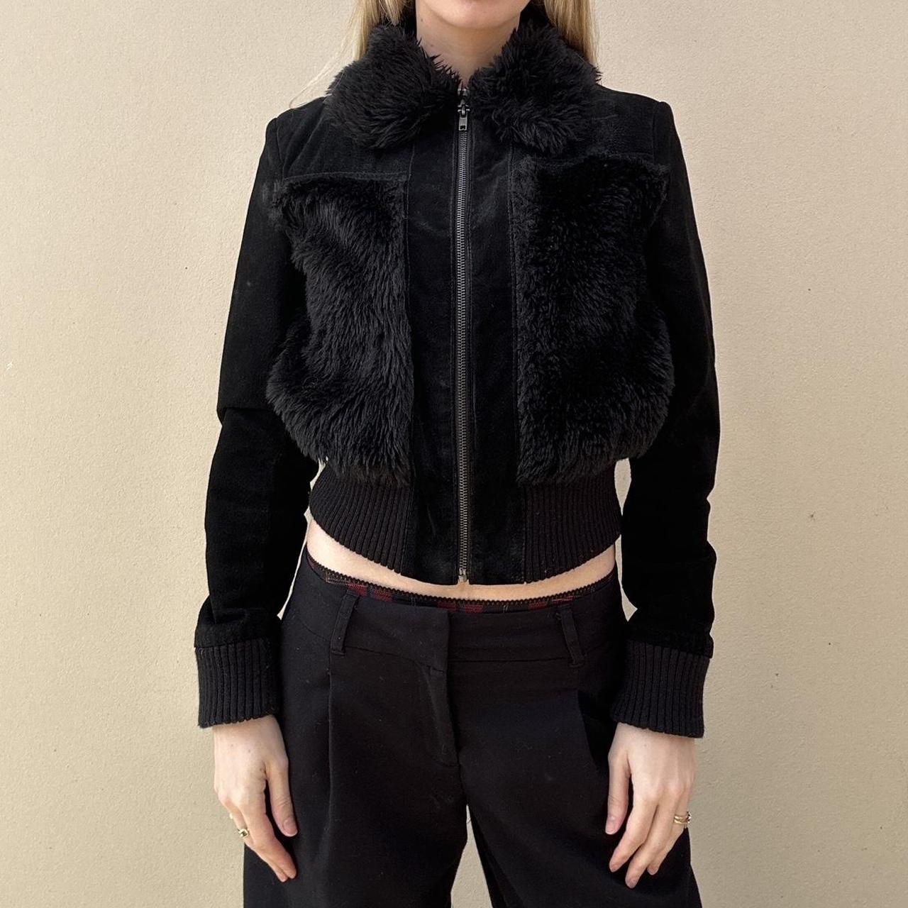 Vintage 00s suede & faux fur bomber jacket