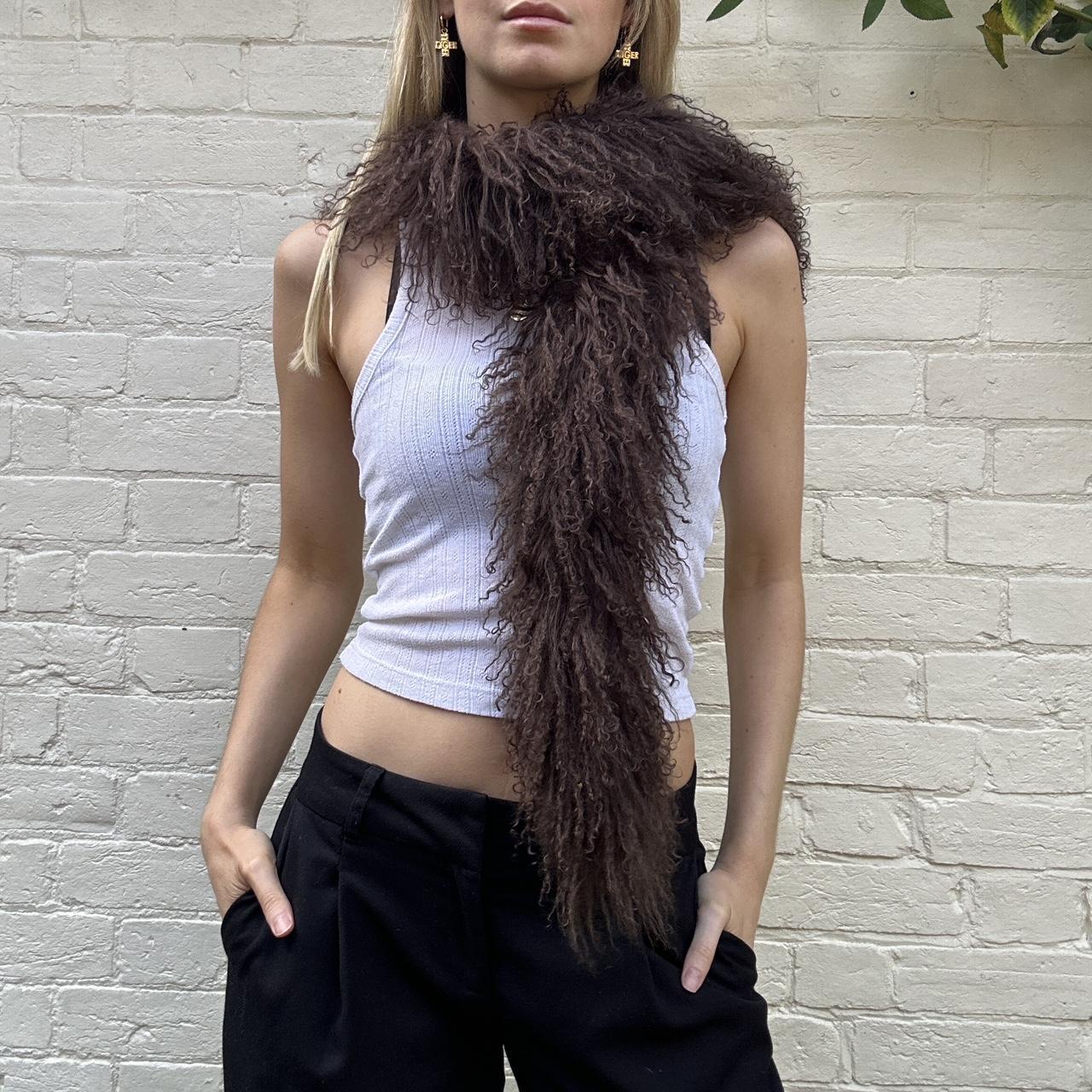 Vintage 00s brown Mongolian fur scarf