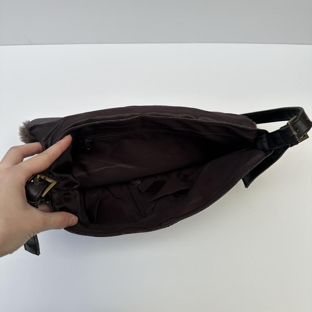 Brown faux fur & faux leather shoulder bag