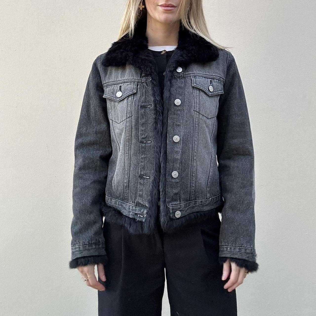 Vintage 00s denim & rabbit fur jacket