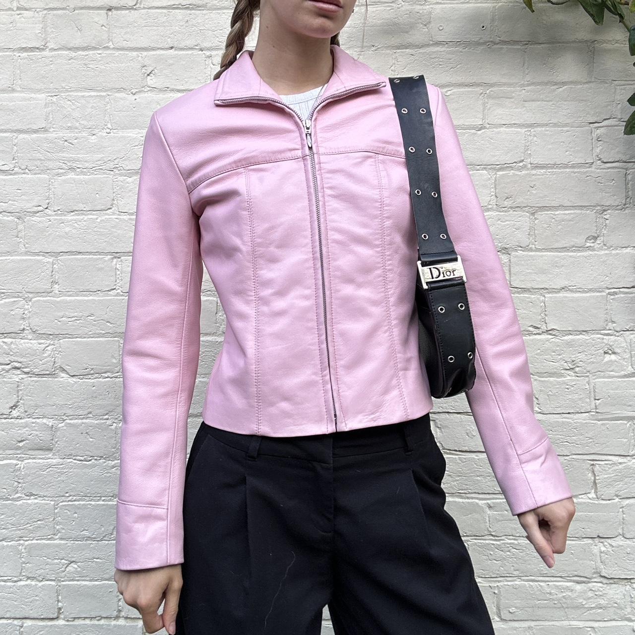 Vintage 00s baby pink leather jacket