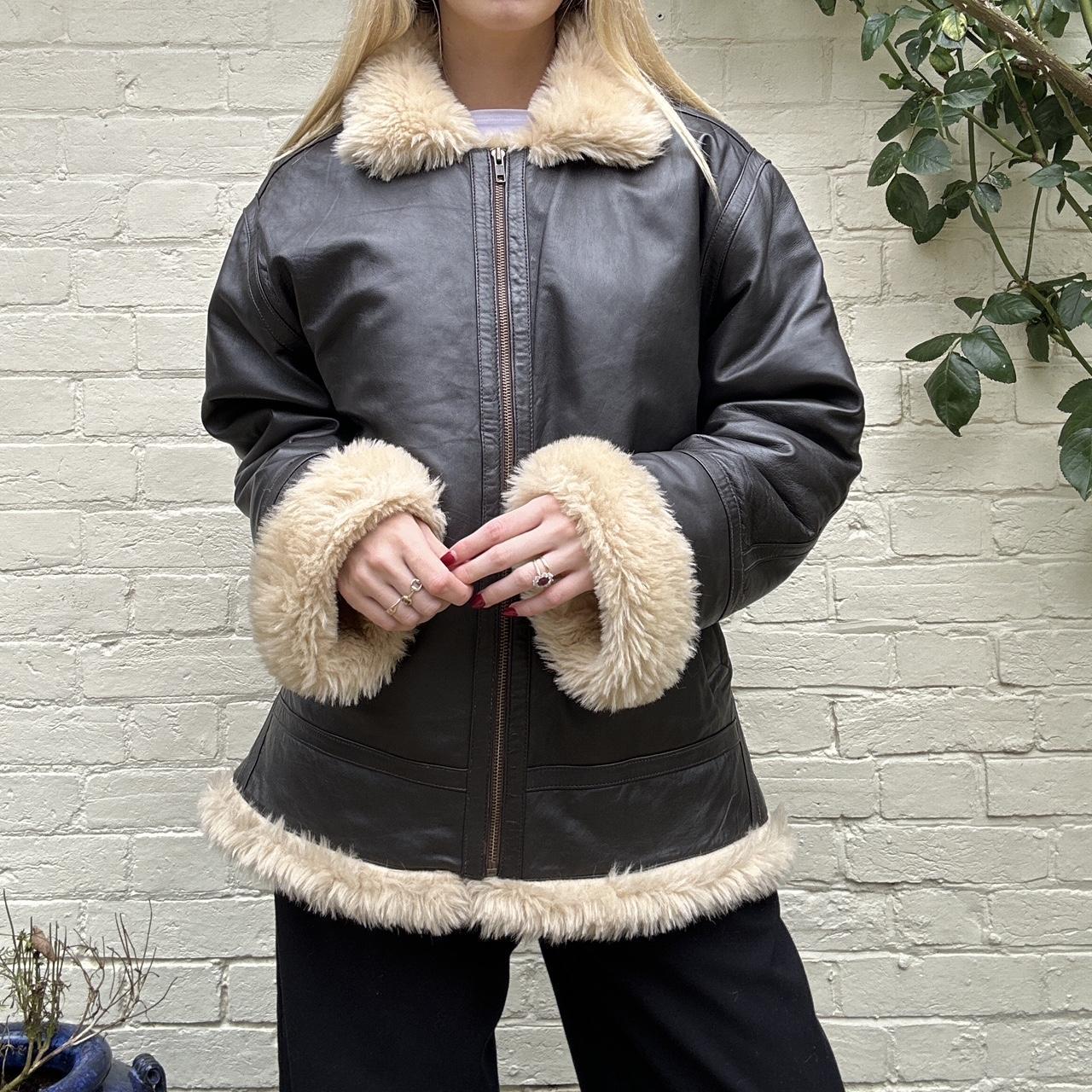 Vintage 00s leather & faux fur jacket