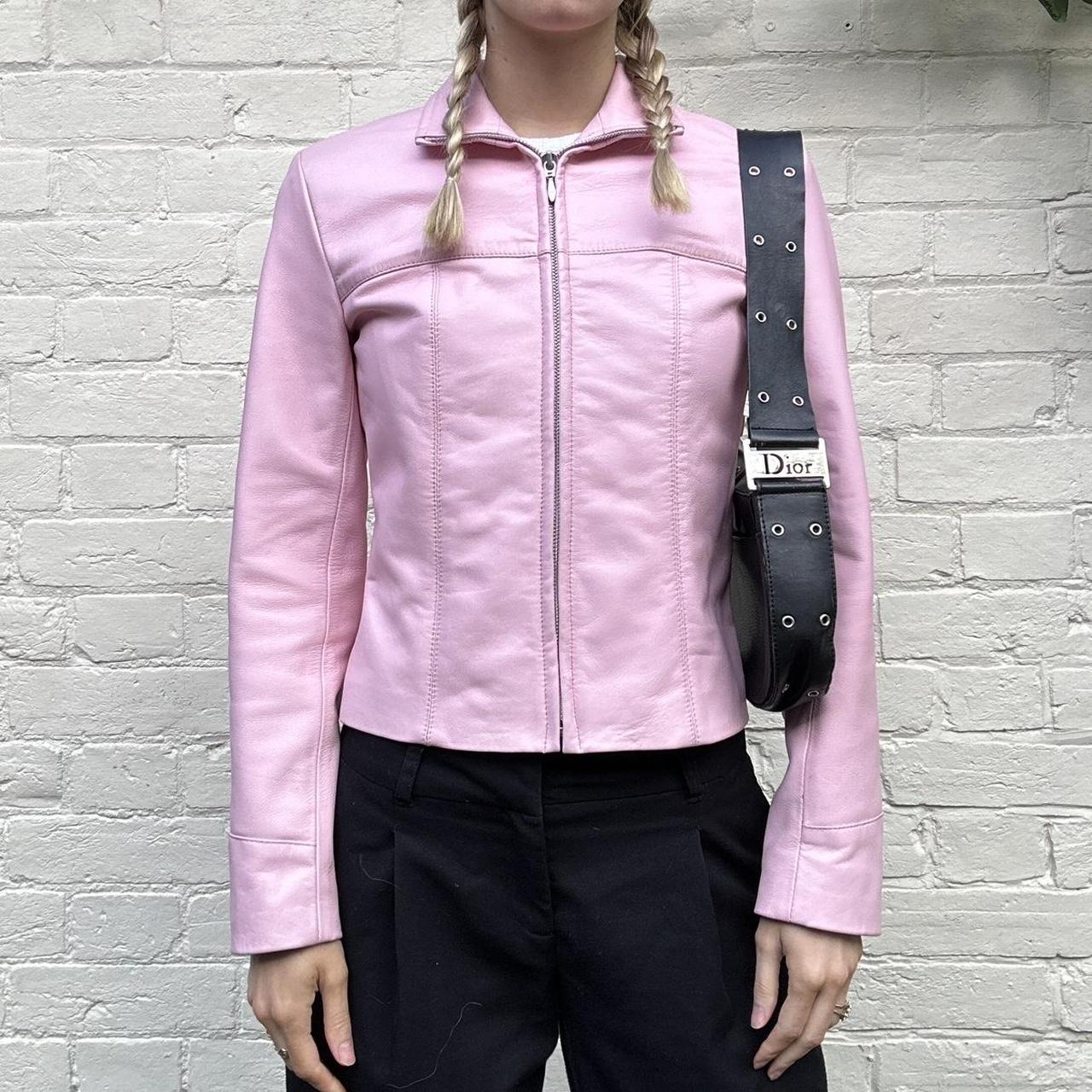 Vintage 00s baby pink leather jacket