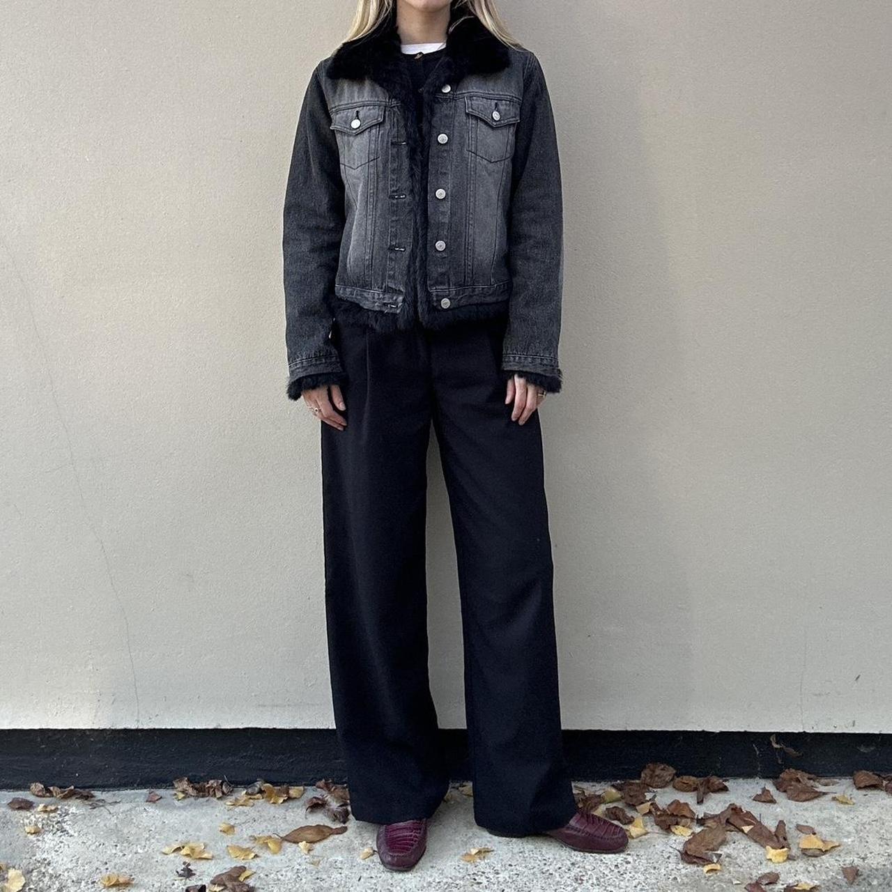 Vintage 00s denim & rabbit fur jacket