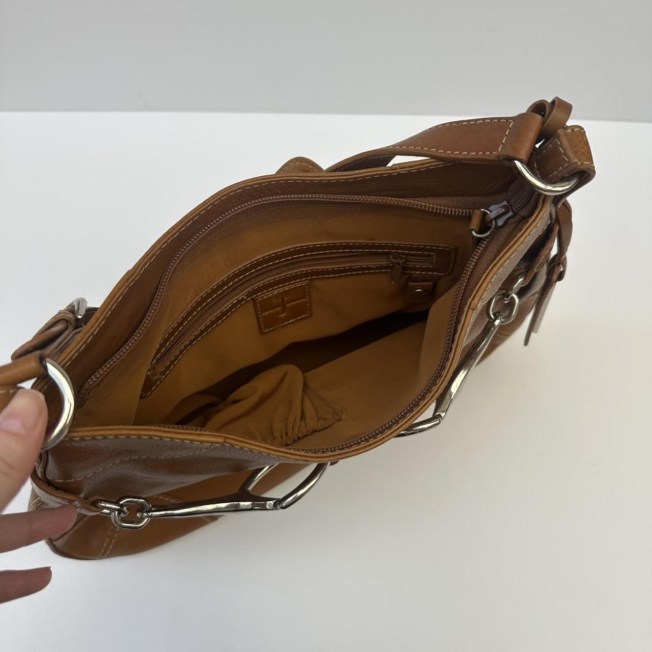 Tan leather horsebit shoulder bag