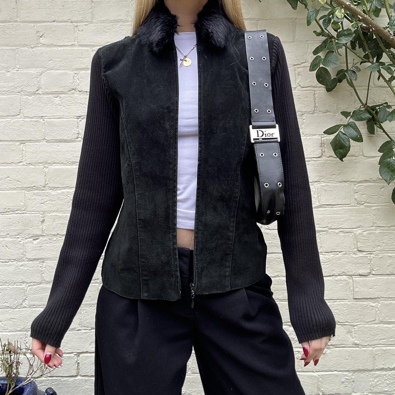 Vintage 00s suede & knit sleeve jumper jacket