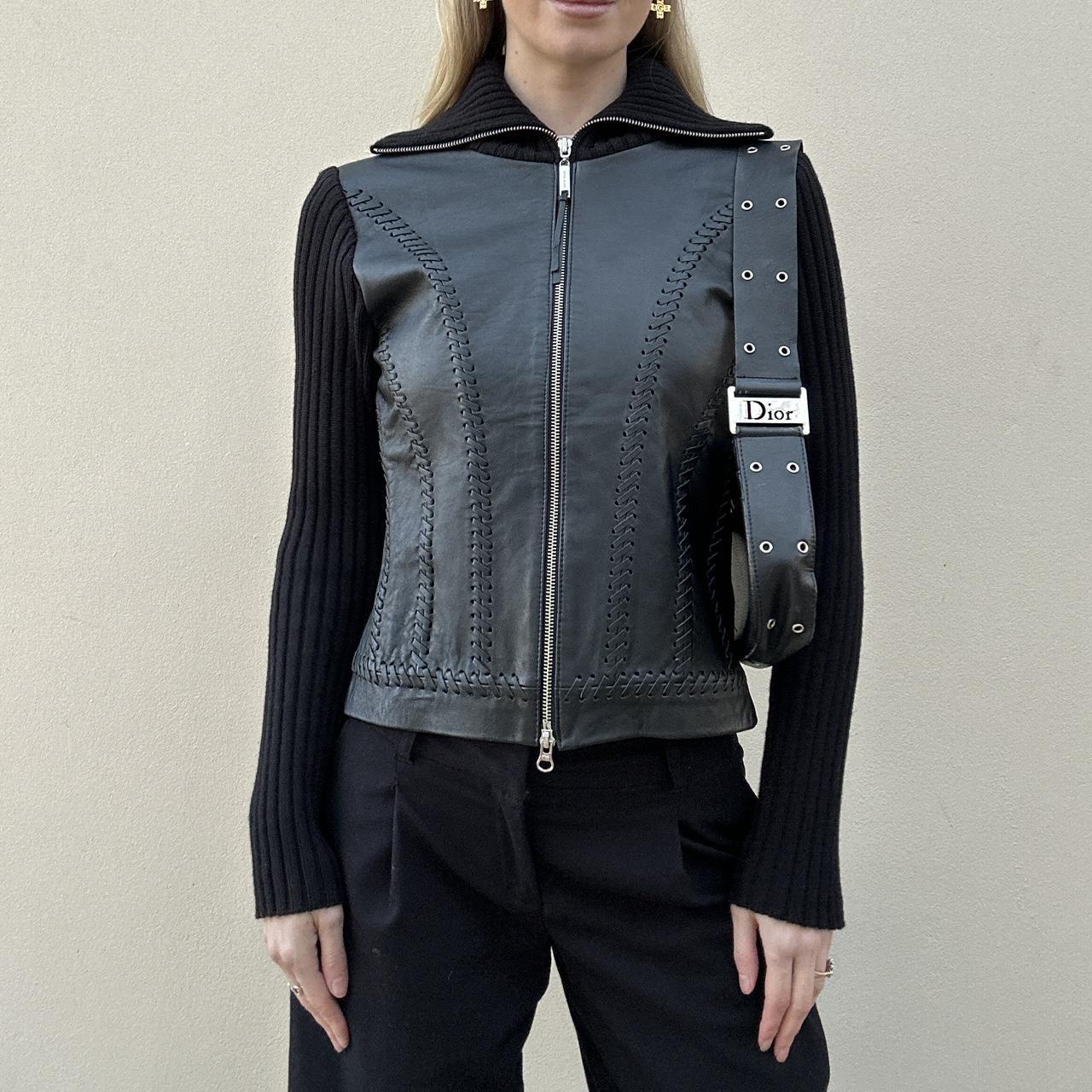 Vintage 00s leather & knit zip jumper jacket -