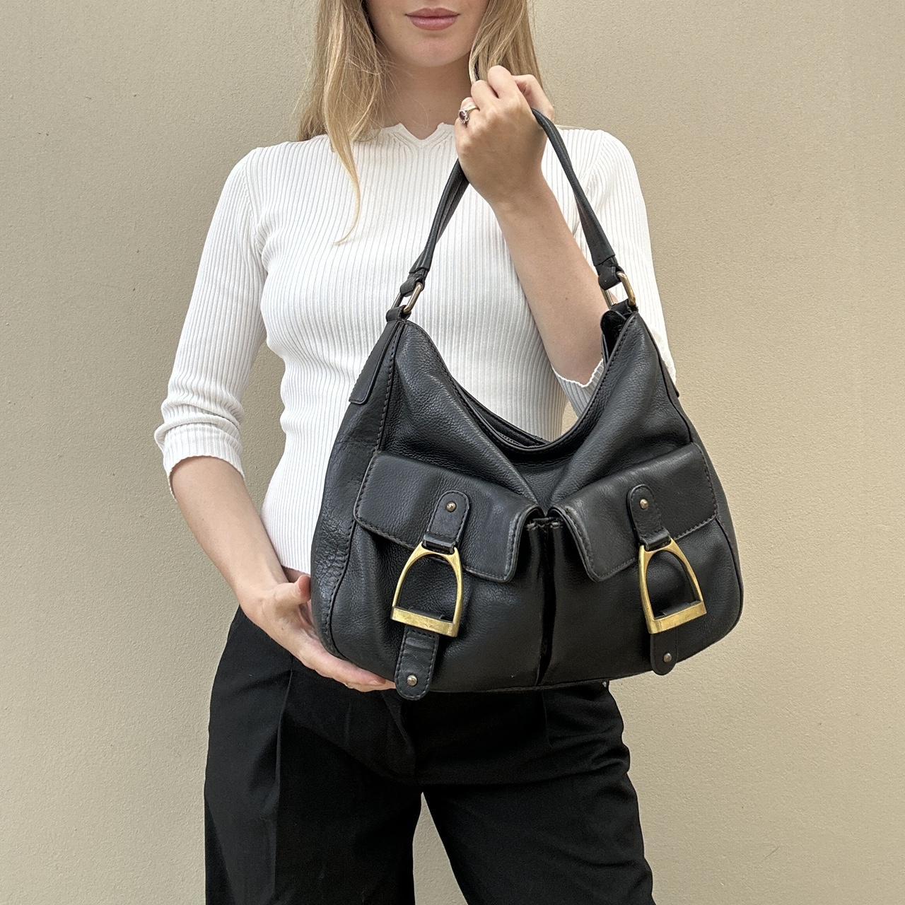 Vintage leather bag with gold horse stirrups detail