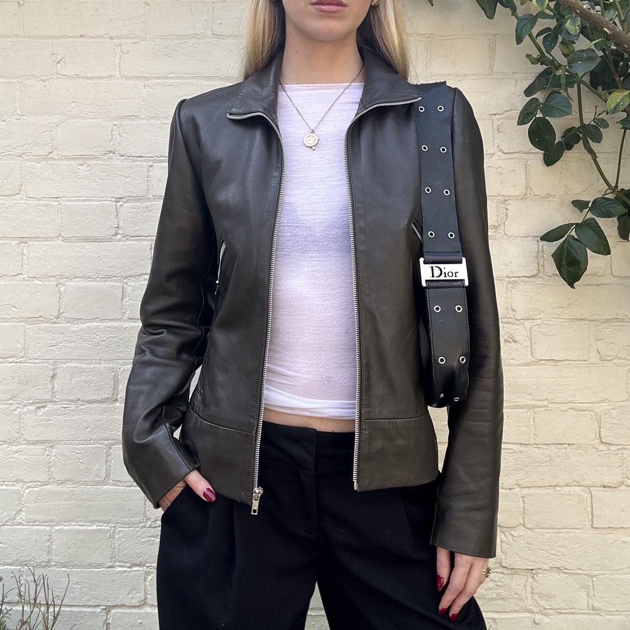 Vintage 00s khaki leather jacket
