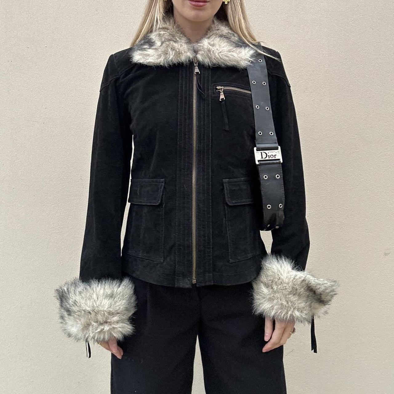 Vintage 00s black suede & fur jacket