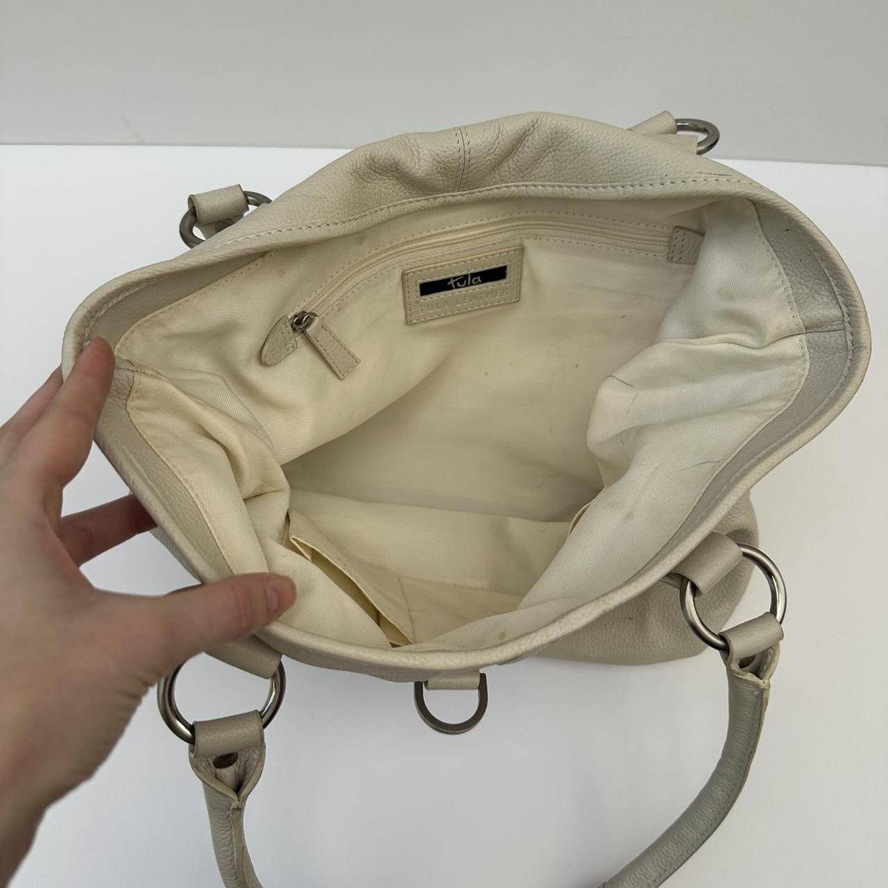 Cream leather tote bag with silver hardware