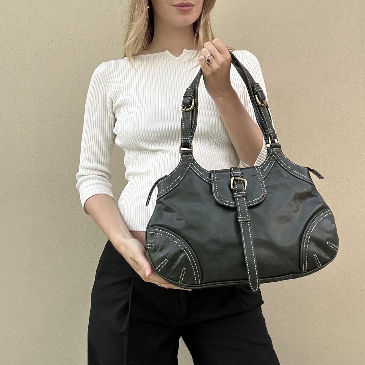 Vintage dark green leather bag