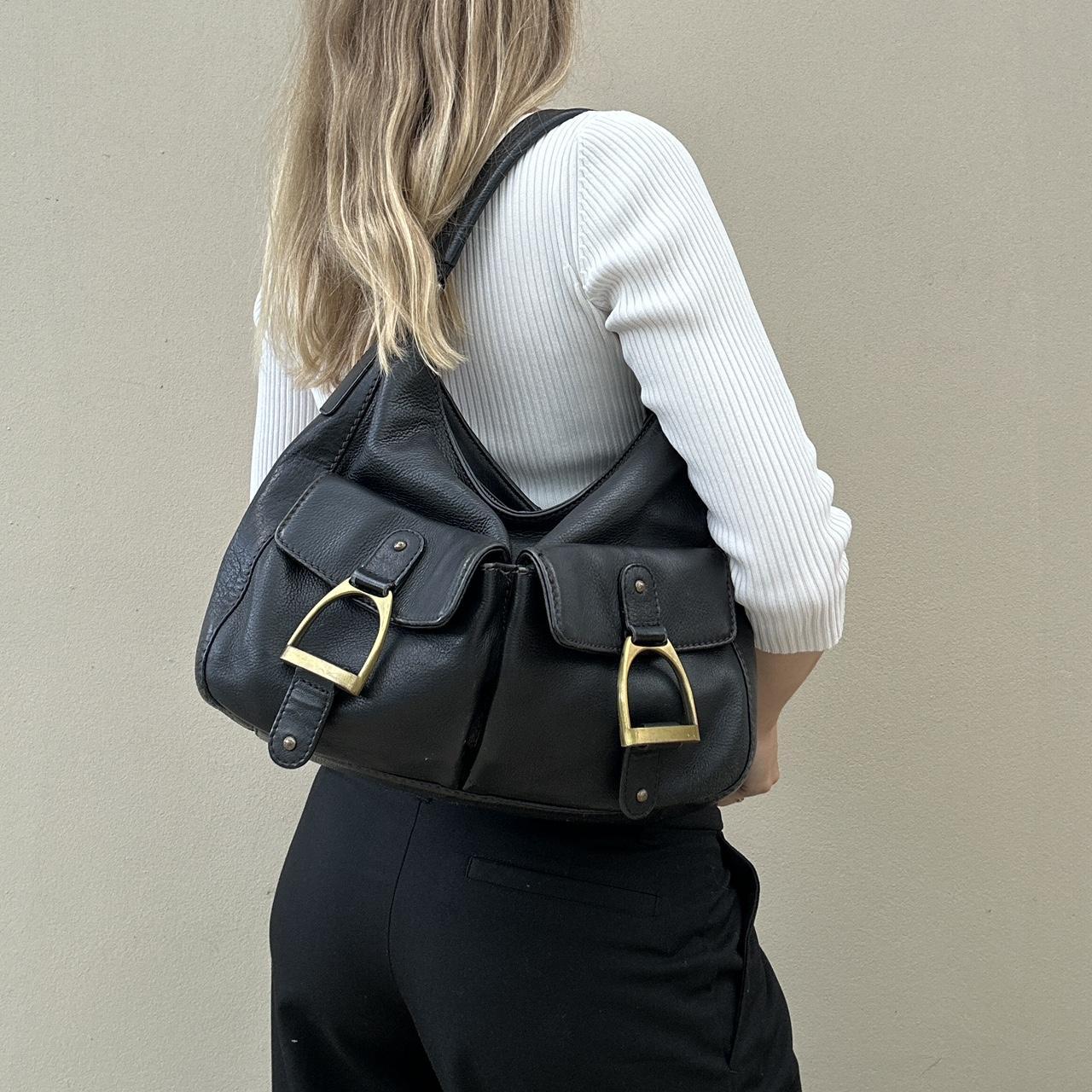 Vintage leather bag with gold horse stirrups detail