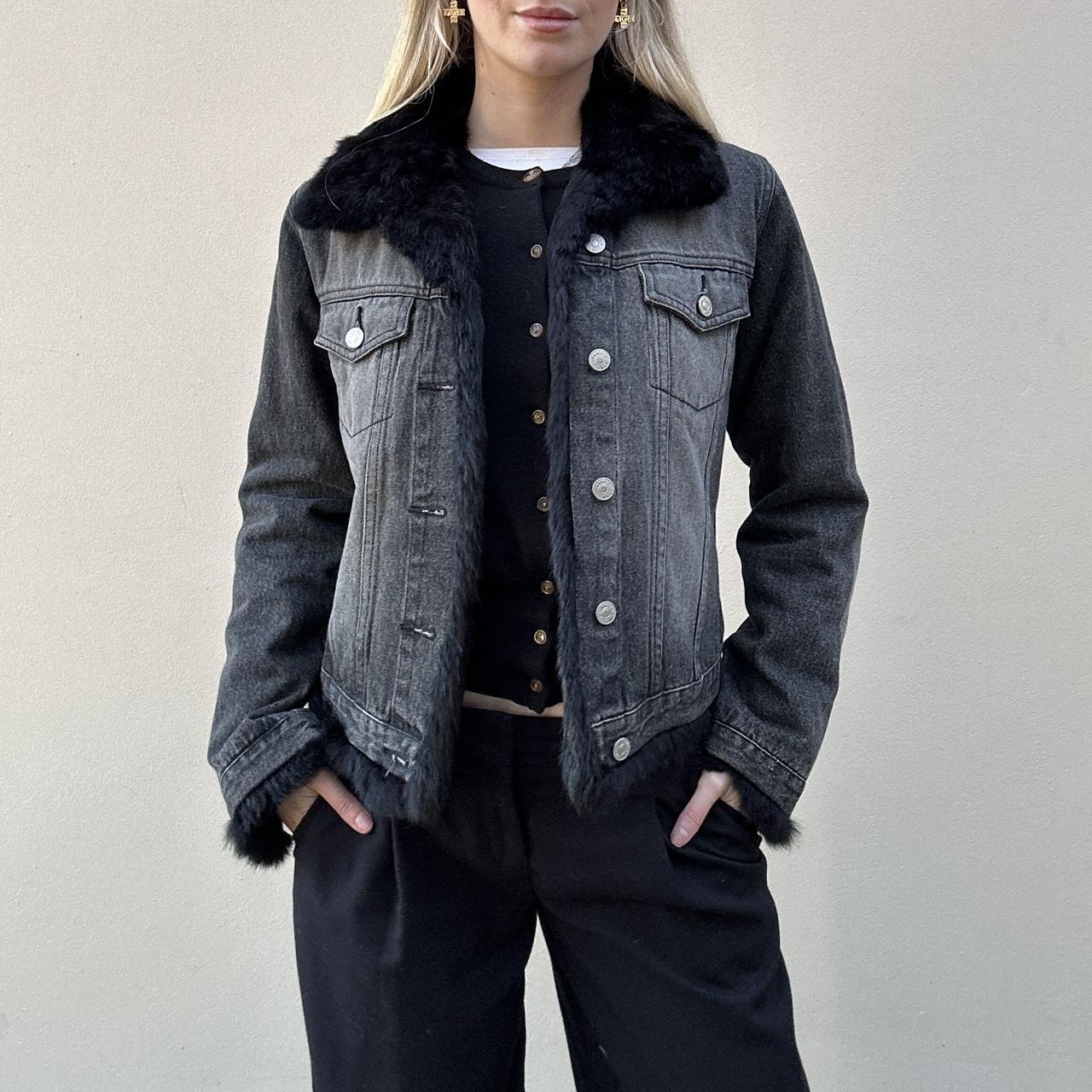 Vintage 00s denim & rabbit fur jacket