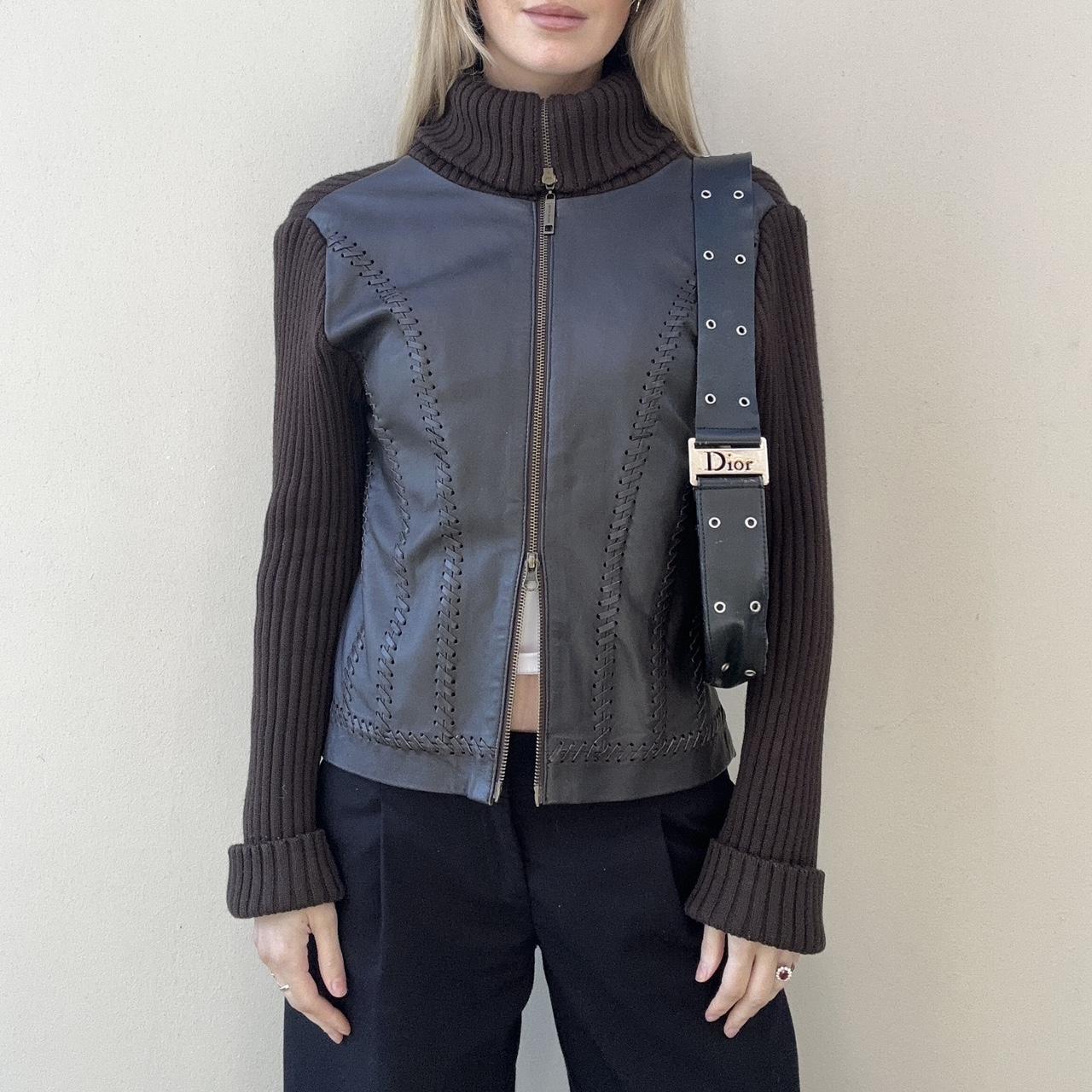 Vintage 00s leather & knit jumper jacket