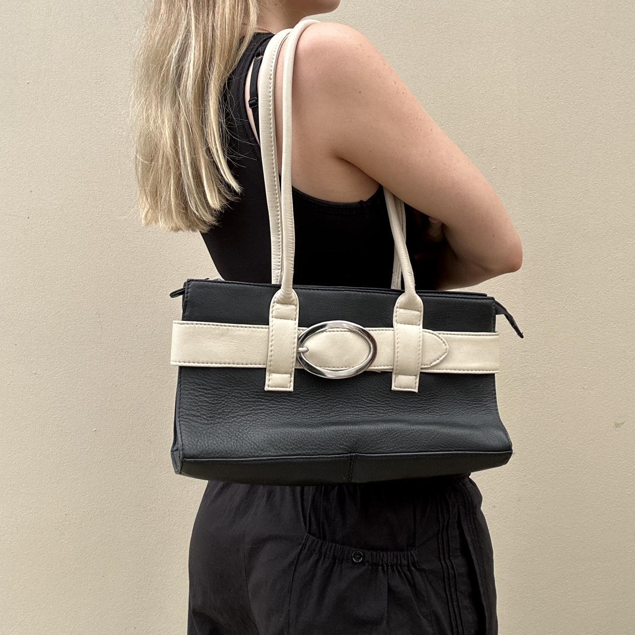 Black and cream leather shoulder bag