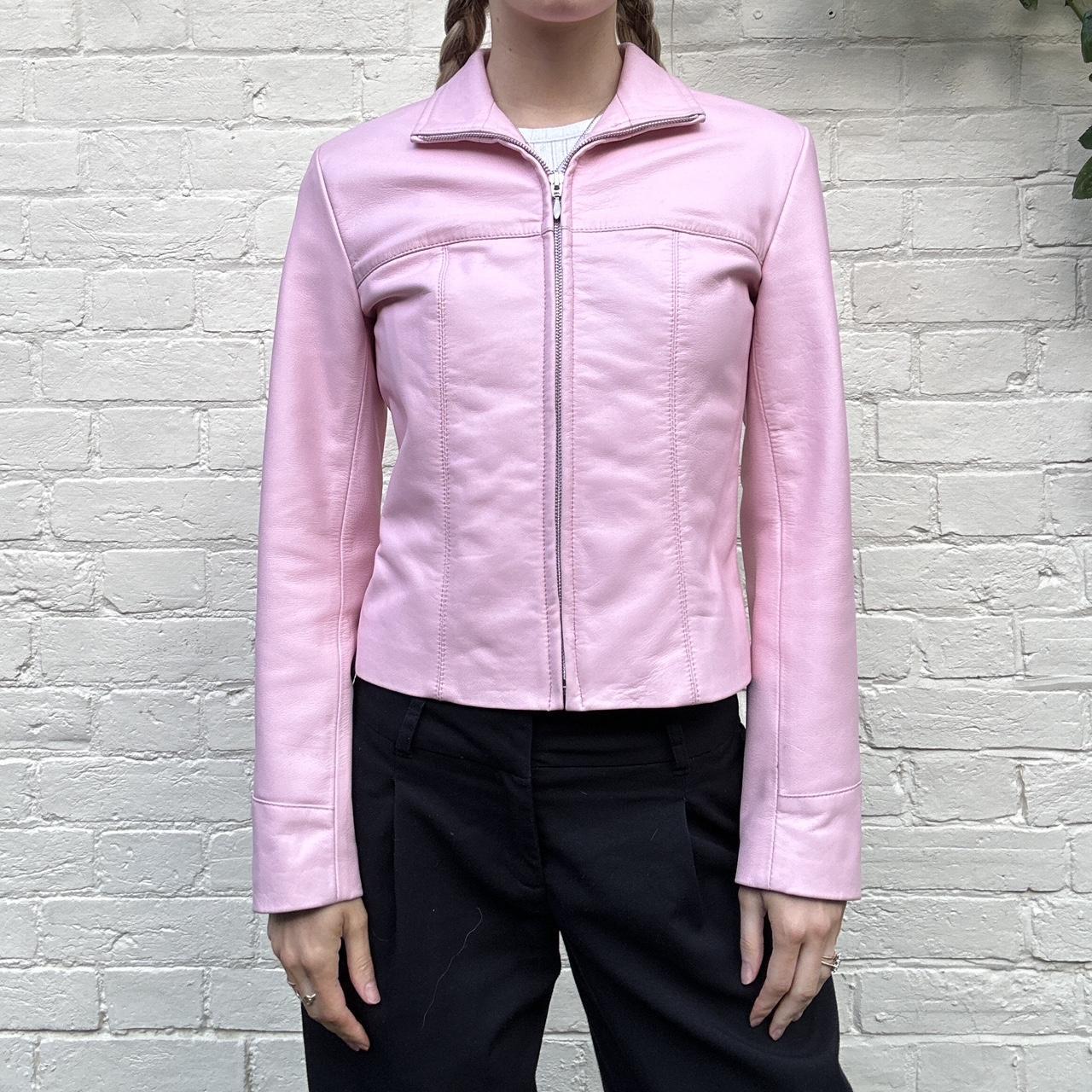 Vintage 00s baby pink leather jacket