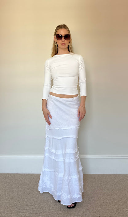 White 100% Linen Maxi Skirt