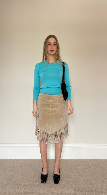 Vintage camel suede tassle skirt