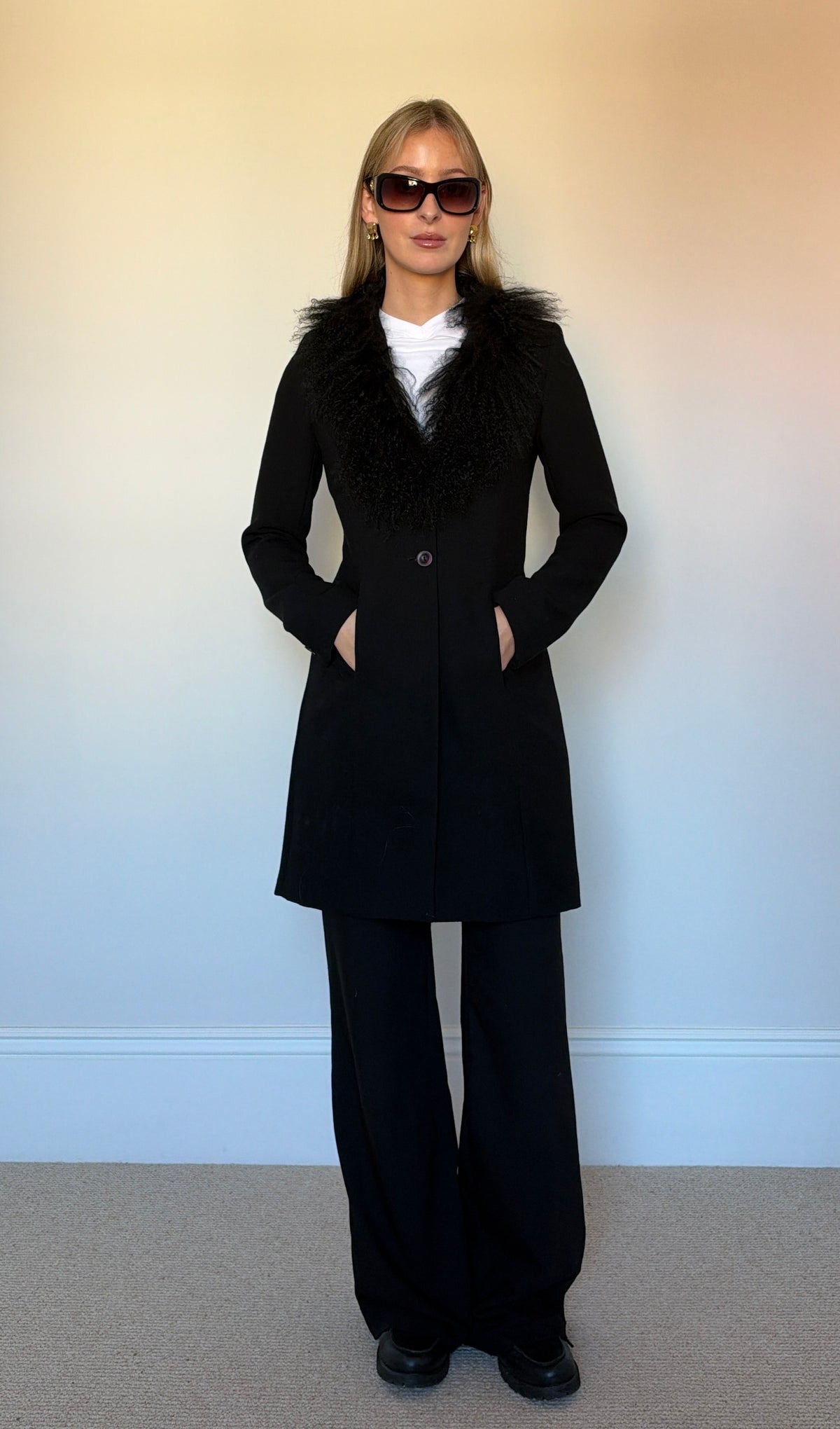 Vintage black mongolian fur coat