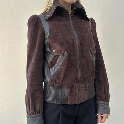 Vintage 00s brown suede & leather bomber