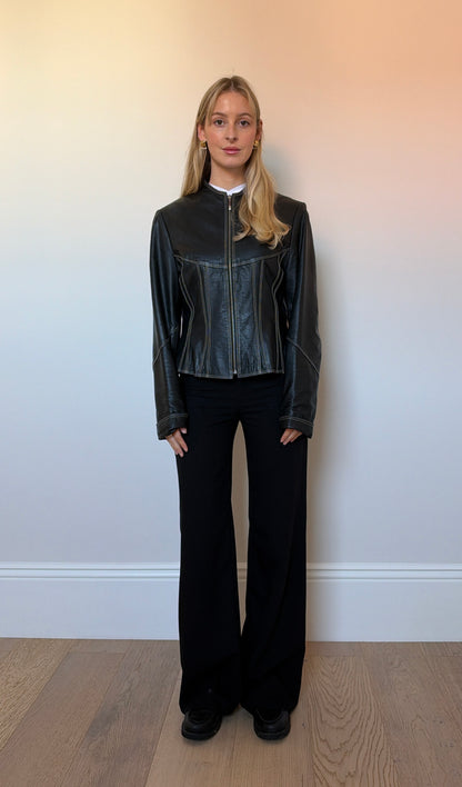 Vintage leather contrast stich jacket