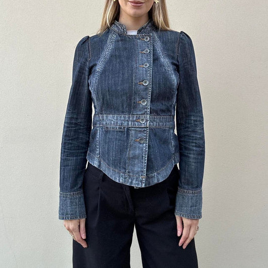 Vintage 00s denim asymmetric button jacket