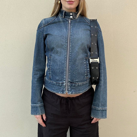 Vintage denim zip biker jacket