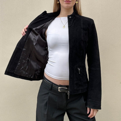 Vintage 00s black suede biker jacket