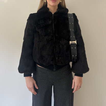Vintage black fur bomber jacket