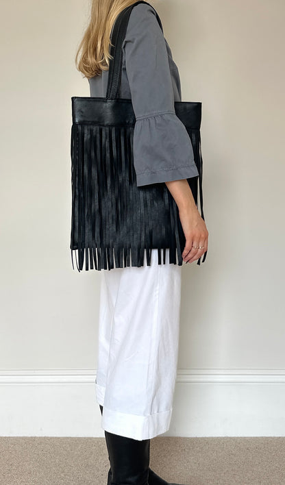 Vintage leather tassle bag