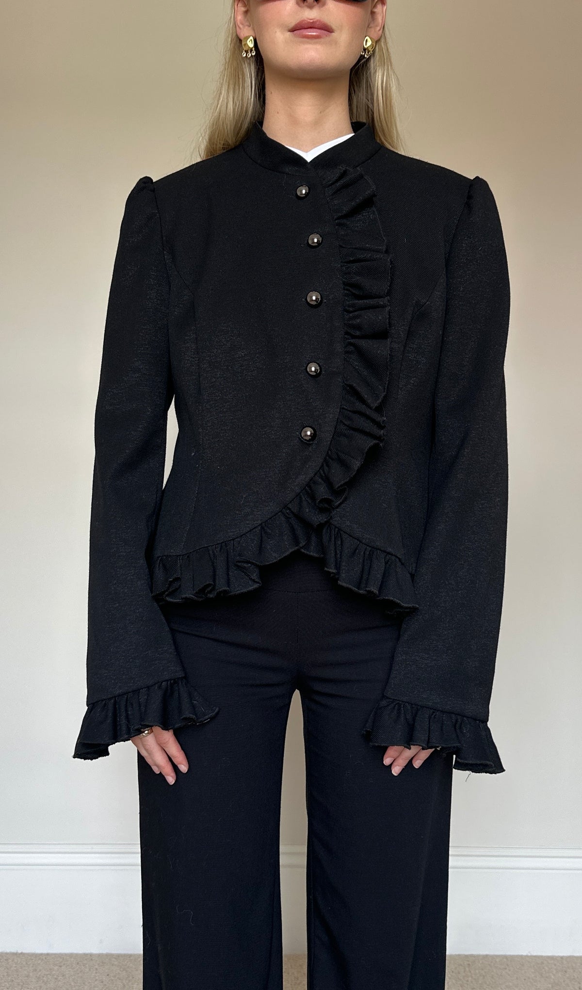 Vintage ruffle asymmetric jacket