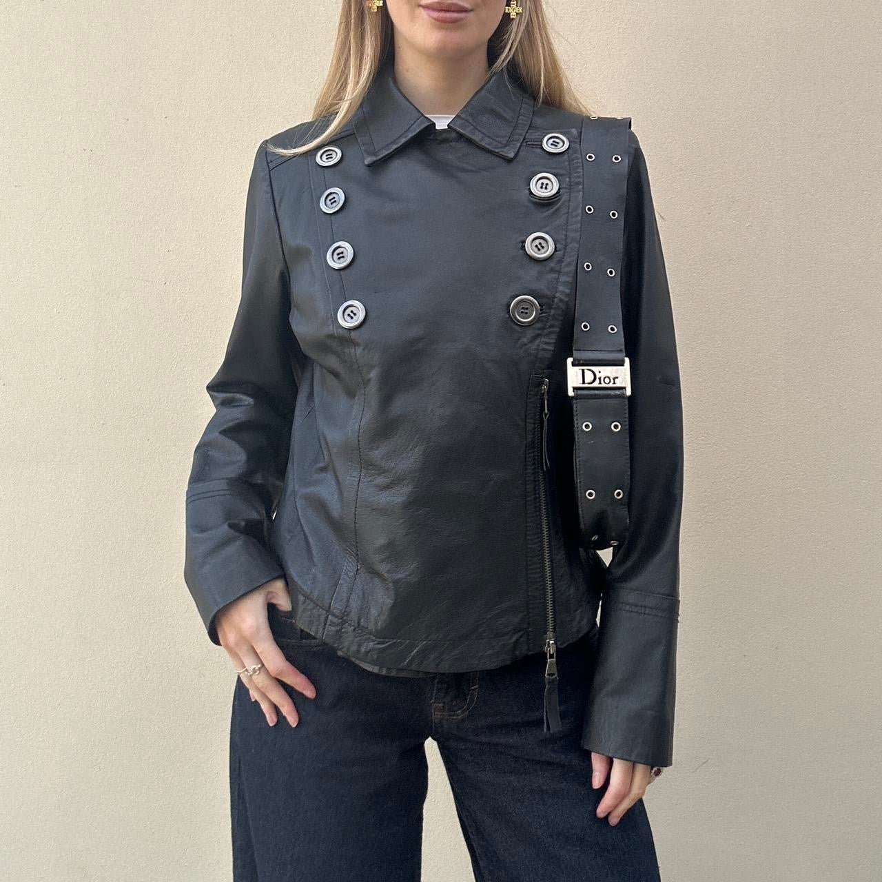Vintage leather jacket with buttons
