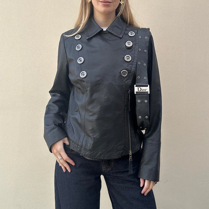 Vintage leather jacket with buttons