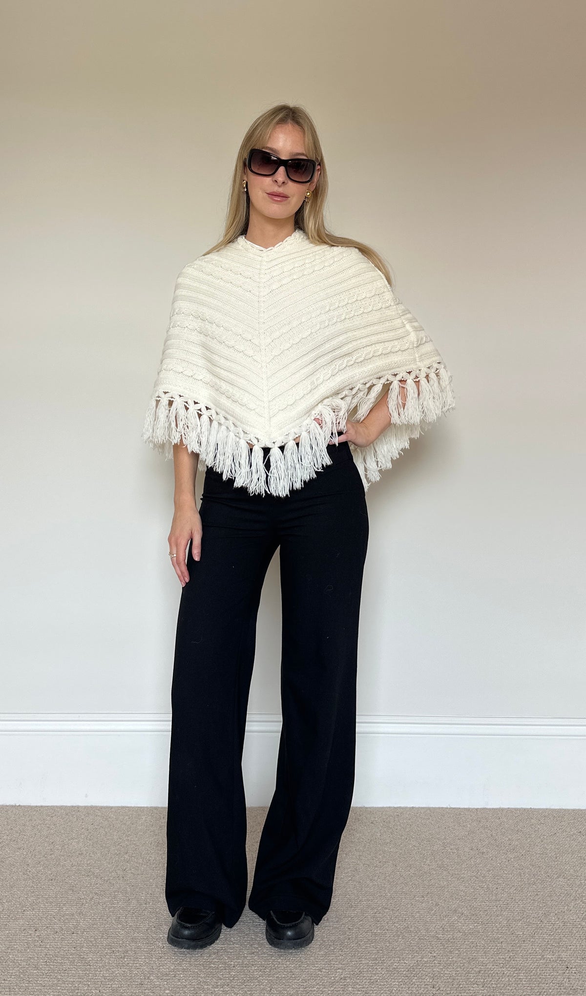 Vintage cream Tassle poncho