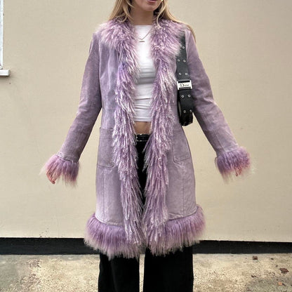 Vintage lilac suede Mongolian afghan coat
