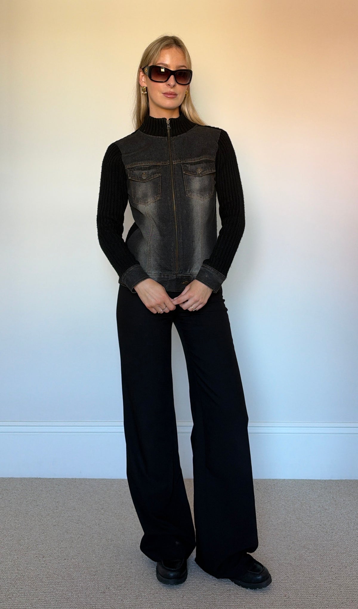 Vintage denim & knit jumper jacket