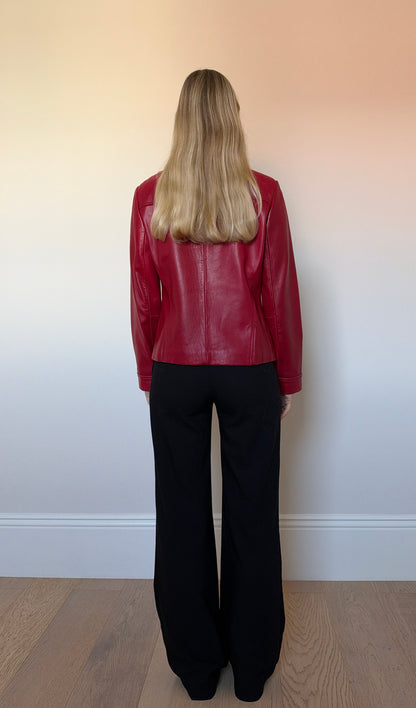 Vintage red leather double zip jacket