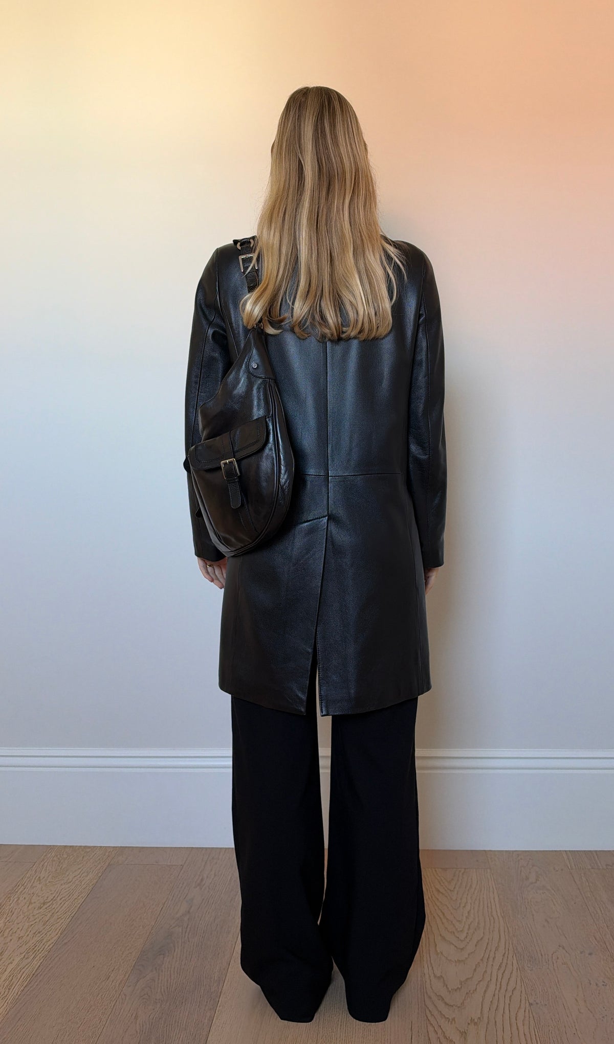 Vintage black leather trench coat