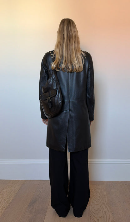 Vintage black leather trench coat