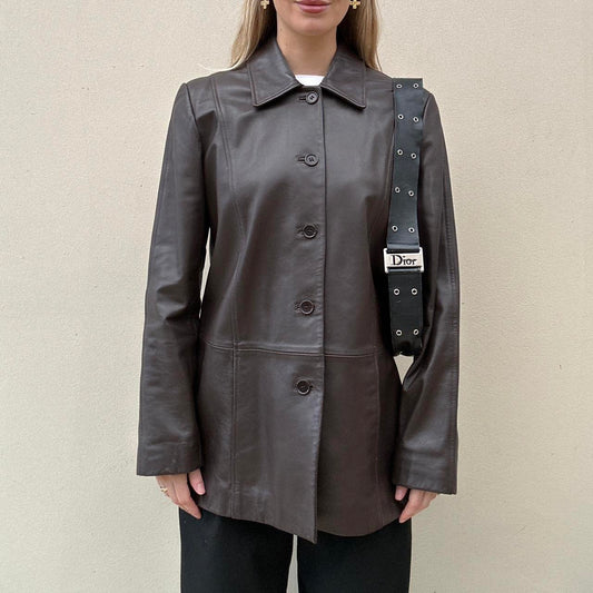 Dark chocolate brown leather jacket