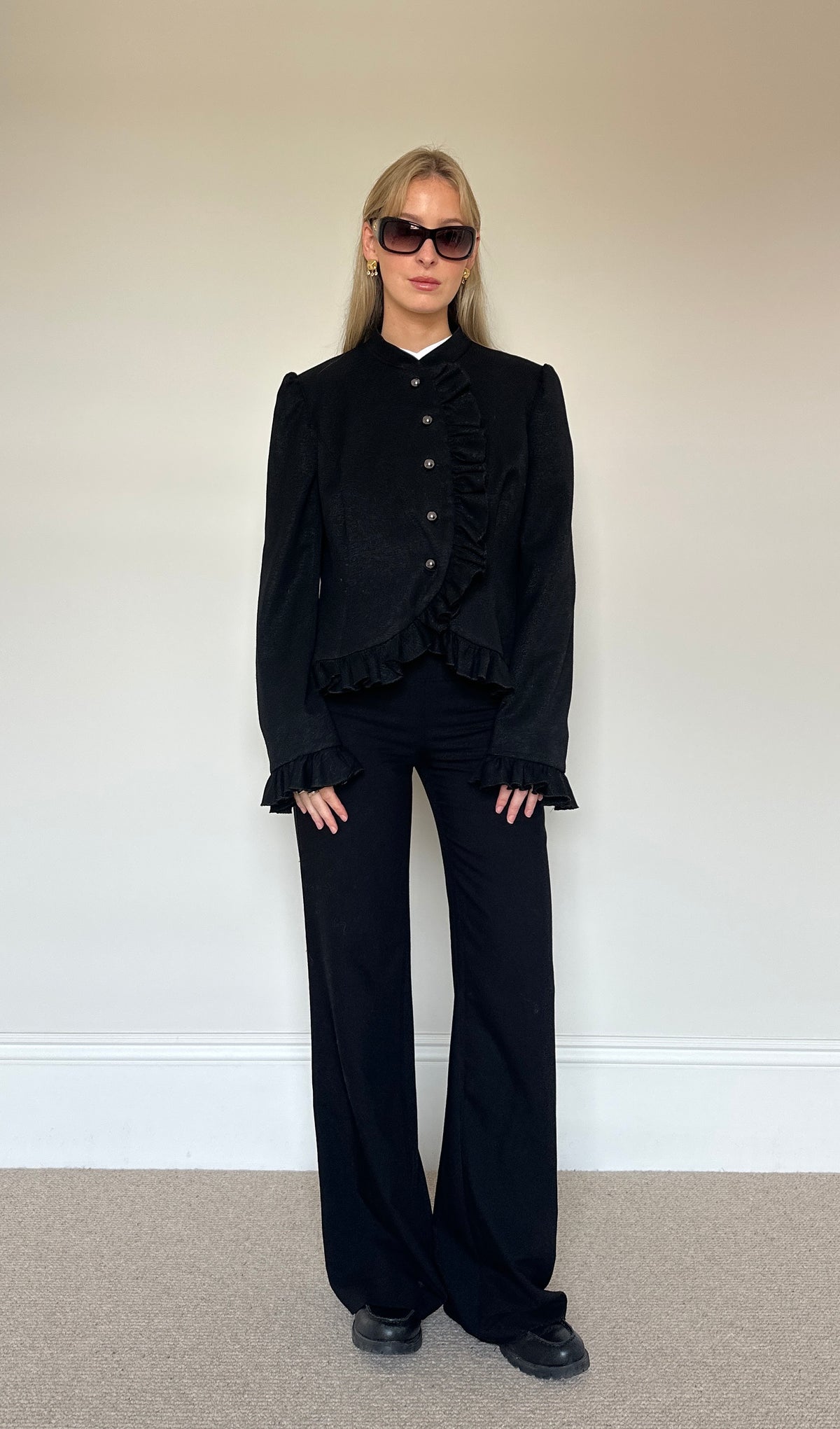 Vintage ruffle asymmetric jacket