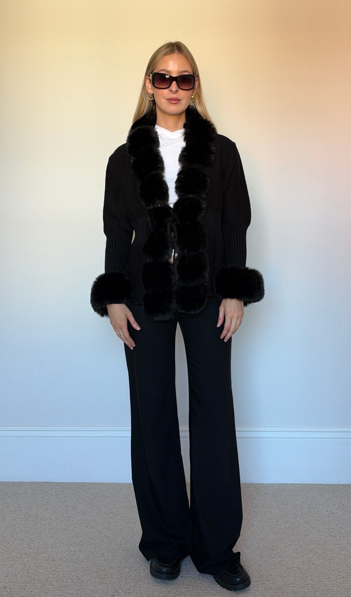 faux fur black cardigan